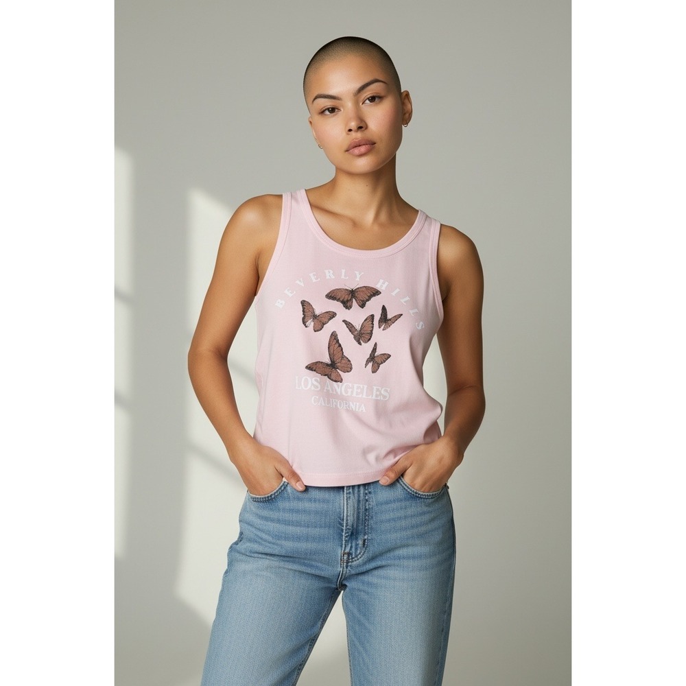 Grayson Threads Pink Butterfly Graphic Los Angeles Tank Top Women's, Size M, NWT